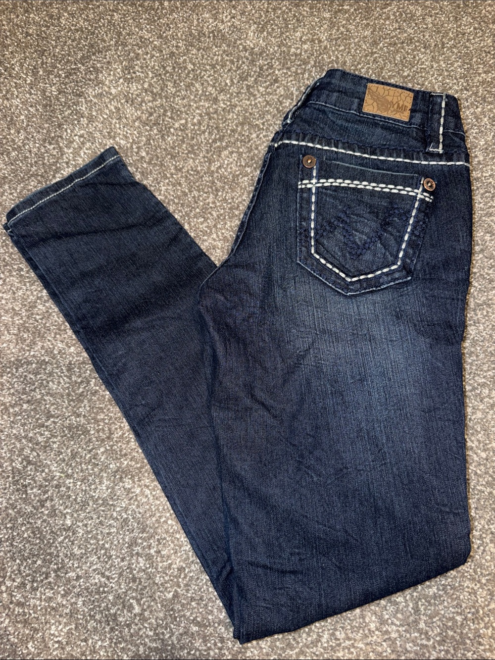 YMI Dark Indigo Skinny Jeans White Contrast Stitching size 5